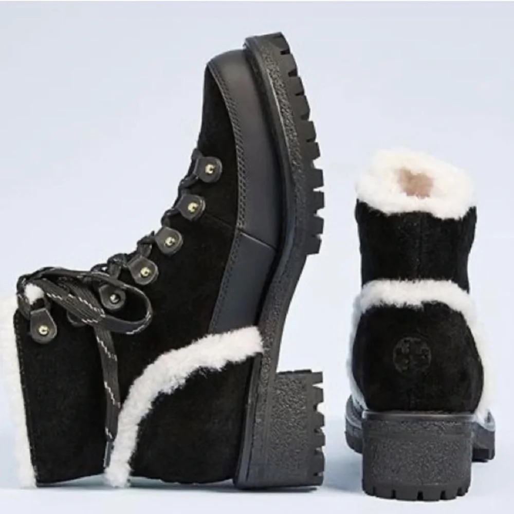 Tory Burch Cooper Suede and Sheep Fur Black Boot Sz8
